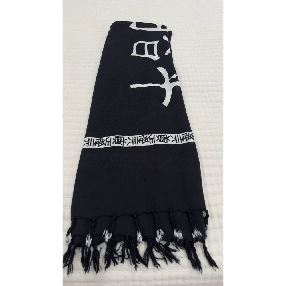 Black Sarong / Tapestry with Oriental Style‎ Characters (Kanji) - Virtues